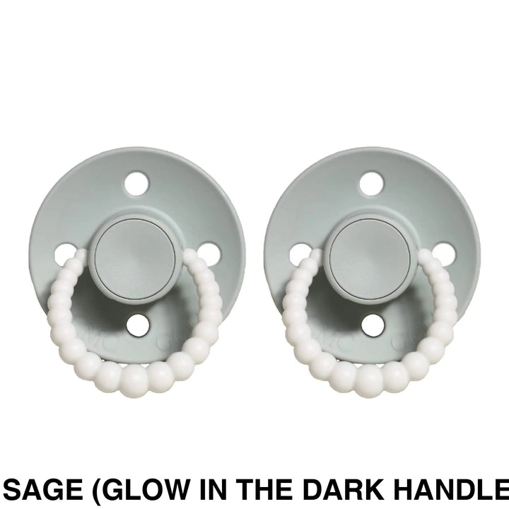 Size 2 Cmc Bubble Dummies - Twin Pack Air Filled Teat Sage (Glow In The Dark Handle)