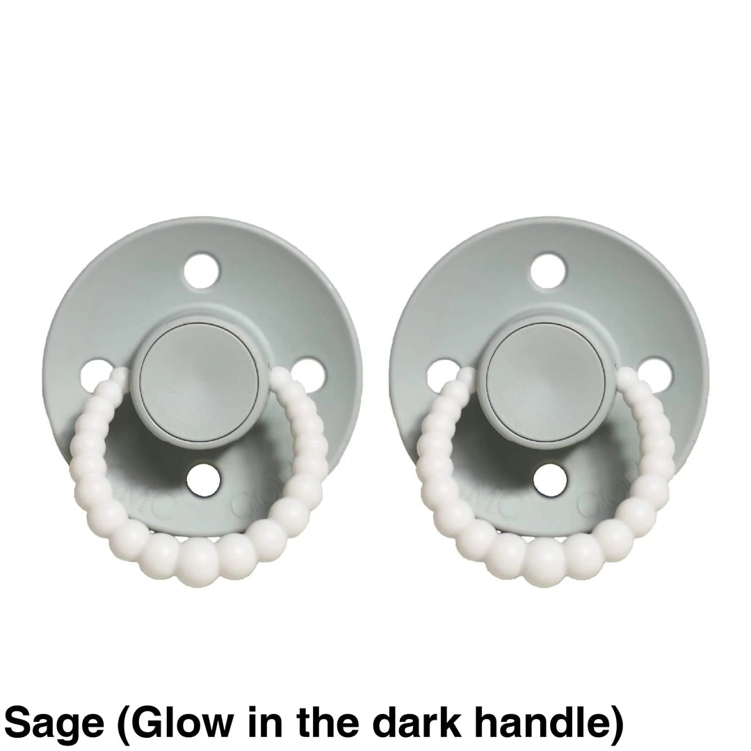 Size 2 Cmc Bubble Dummies - Twin Pack Air Filled Teat Sage (Glow In The Dark Handle)