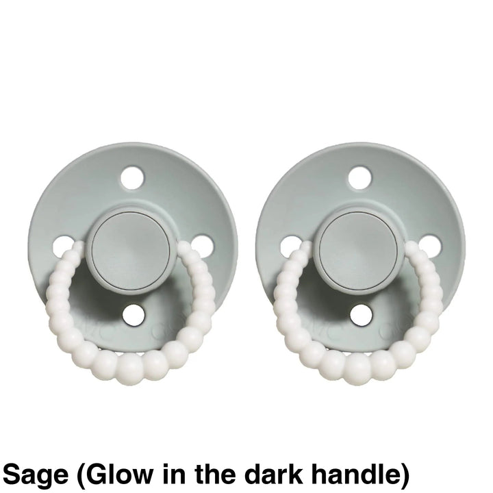 Size 2 Cmc Bubble Dummies - Twin Pack Air Filled Teat Sage (Glow In The Dark Handle)
