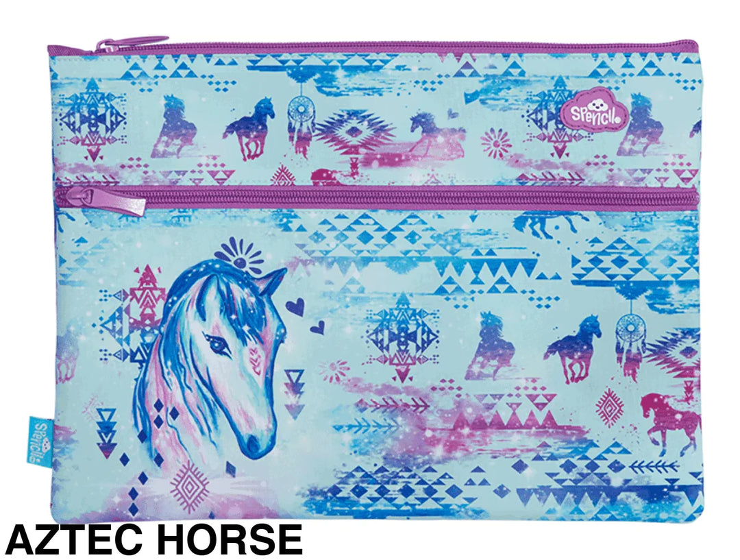 Spencil A4 Twin Zip Pencil Case Aztec Horse
