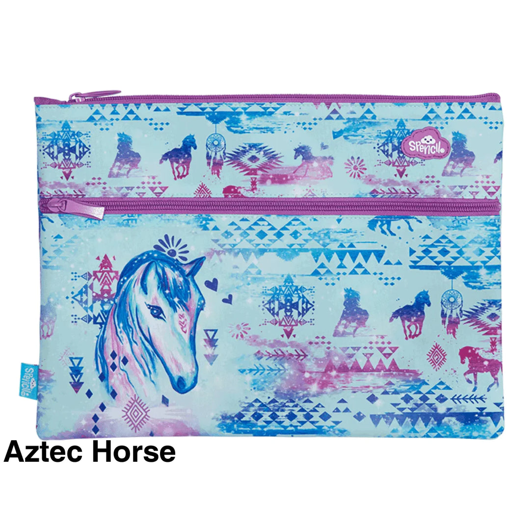 Spencil A4 Twin Zip Pencil Case Aztec Horse