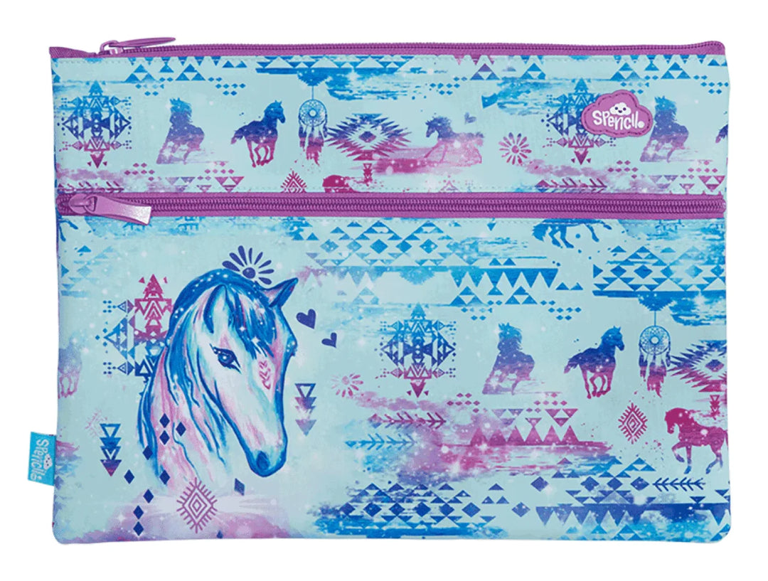 Spencil A4 Twin Zip Pencil Case Aztec Horse