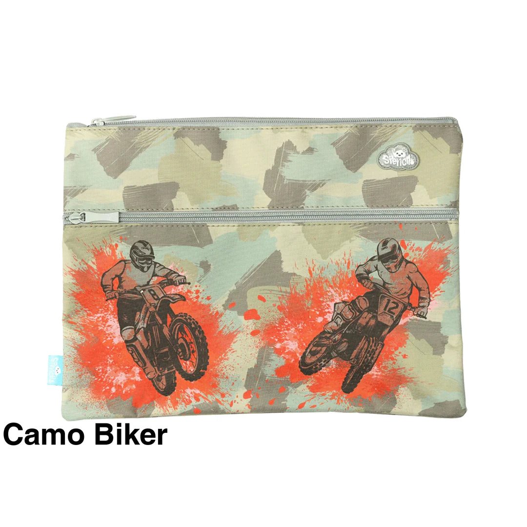 Spencil A4 Twin Zip Pencil Case Camo Biker