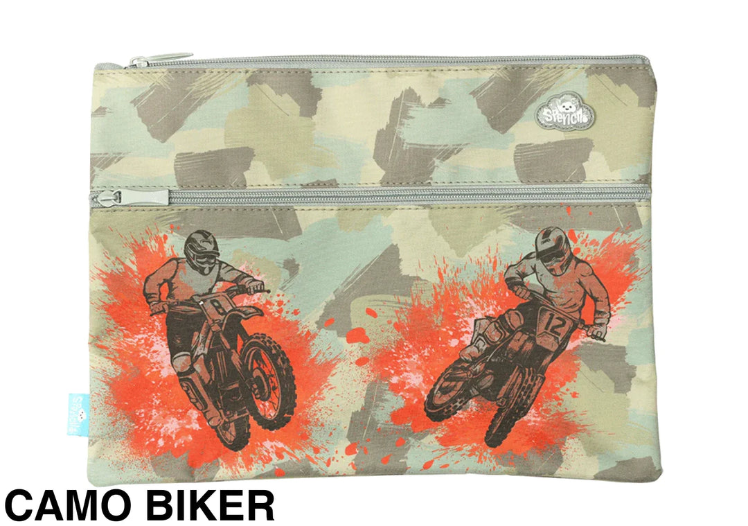 Spencil A4 Twin Zip Pencil Case Camo Biker