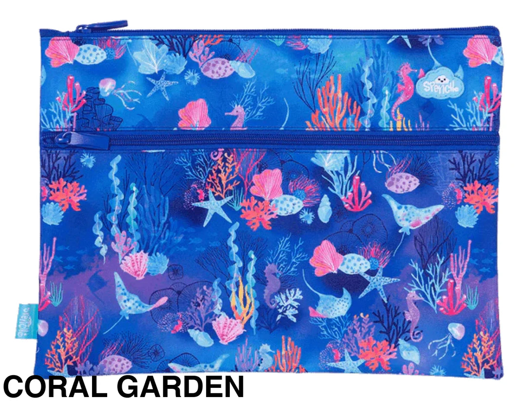 Spencil A4 Twin Zip Pencil Case Coral Garden