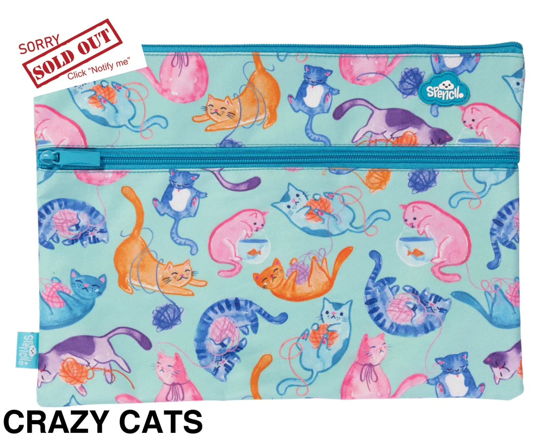 Spencil A4 Twin Zip Pencil Case Crazy Cats