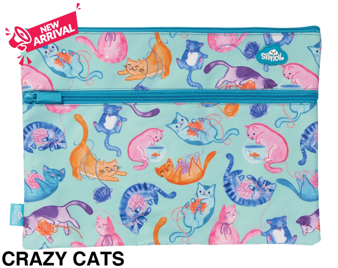 Spencil A4 Twin Zip Pencil Case Crazy Cats