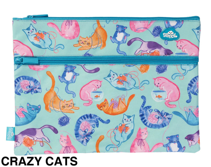 Spencil A4 Twin Zip Pencil Case Crazy Cats