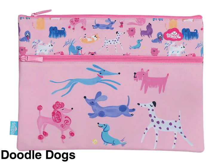 Spencil A4 Twin Zip Pencil Case Doodle Dogs