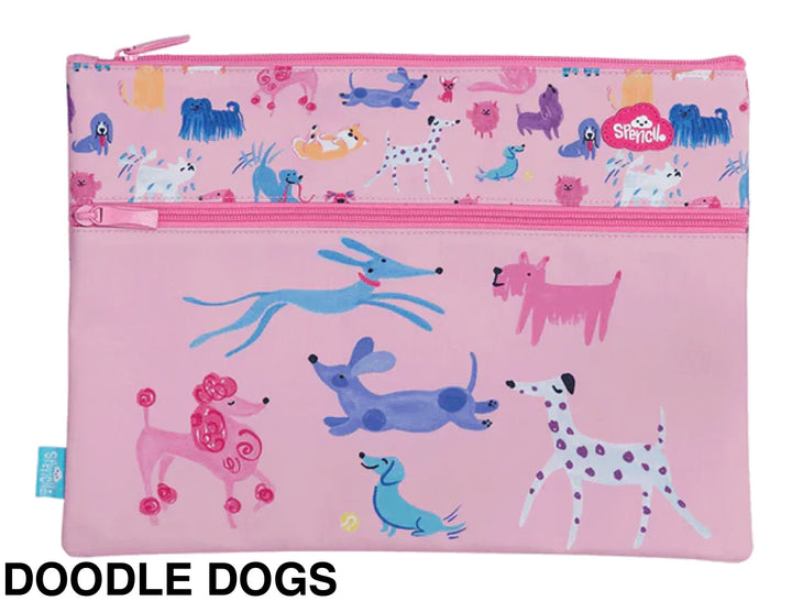 Spencil A4 Twin Zip Pencil Case Doodle Dogs