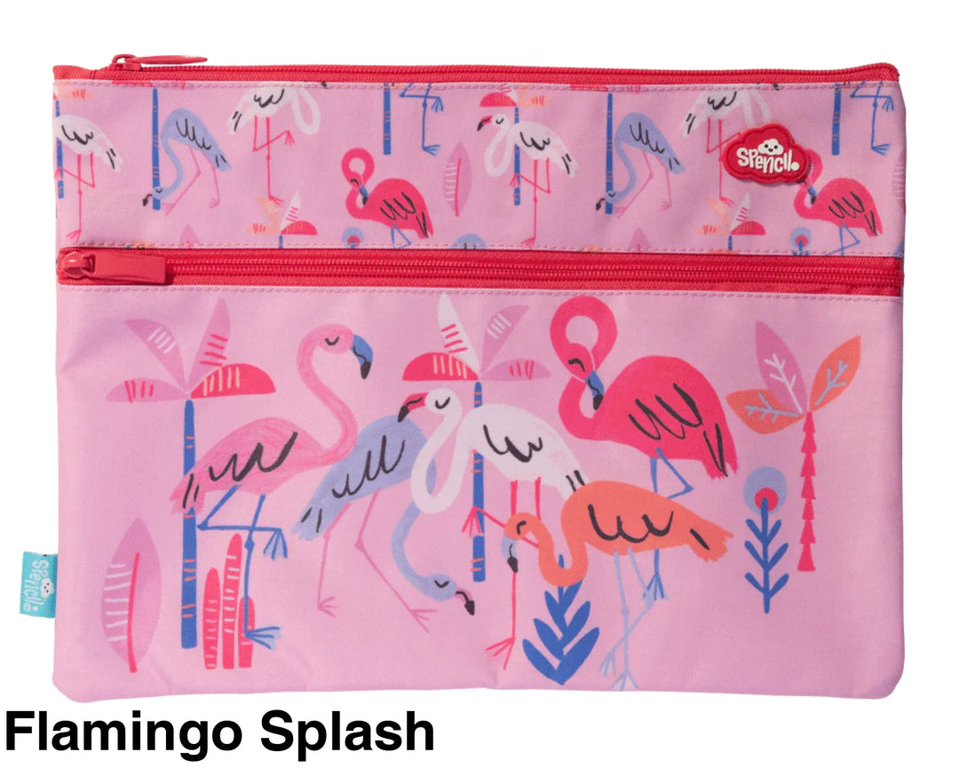 Spencil A4 Twin Zip Pencil Case Flamingo Splash