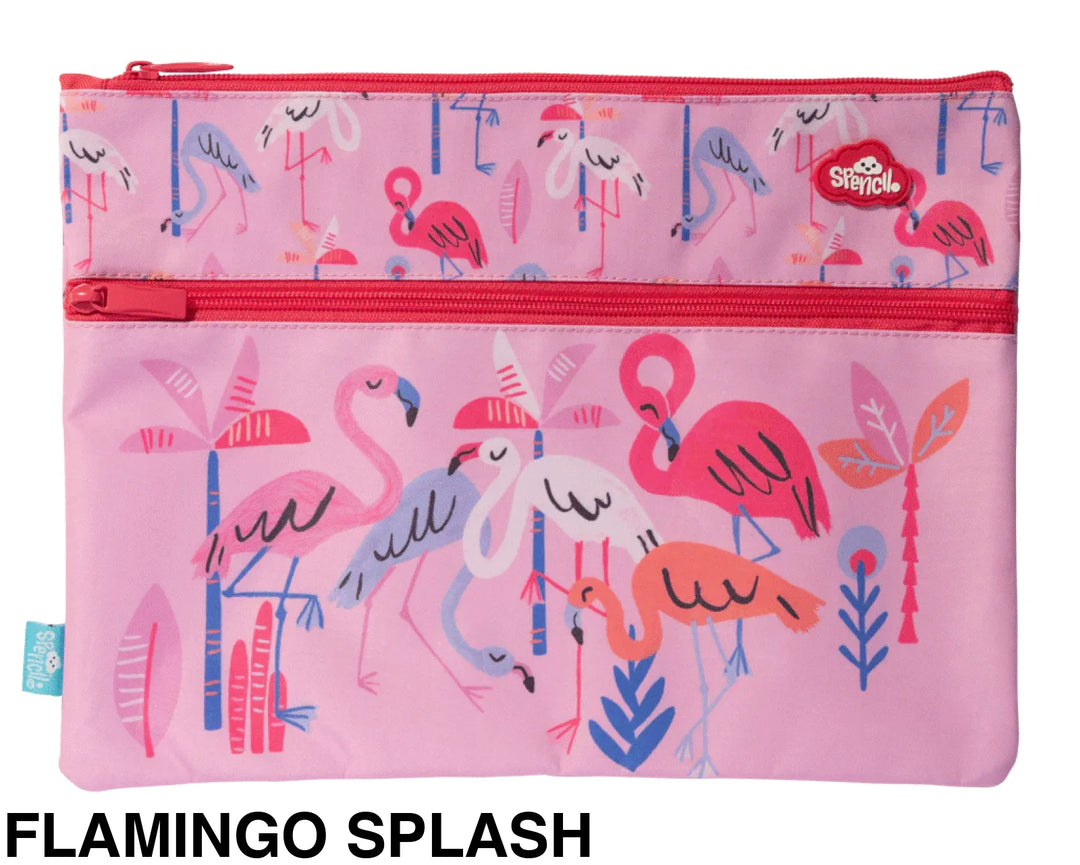 Spencil A4 Twin Zip Pencil Case Flamingo Splash