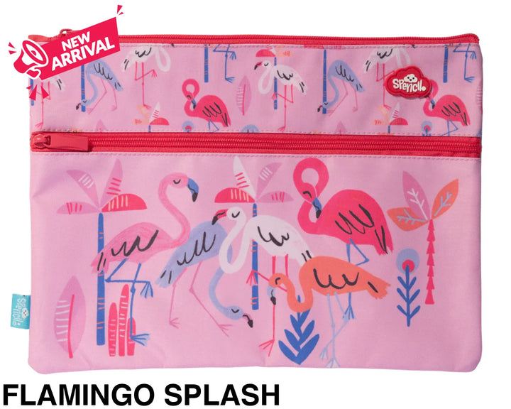 Spencil A4 Twin Zip Pencil Case Flamingo Splash