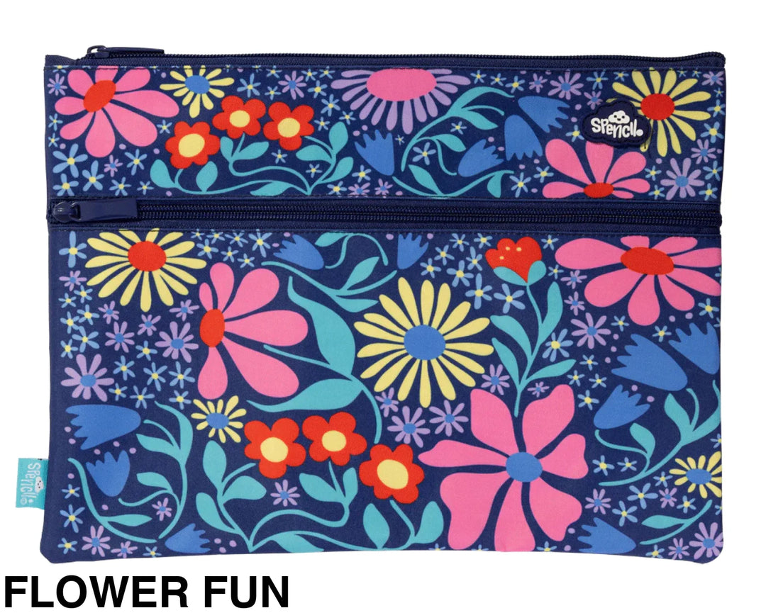 Spencil A4 Twin Zip Pencil Case Flower Fun