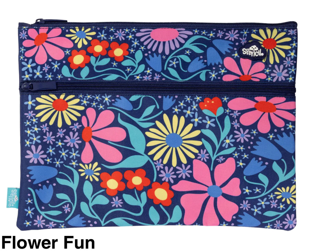 Spencil A4 Twin Zip Pencil Case Flower Fun