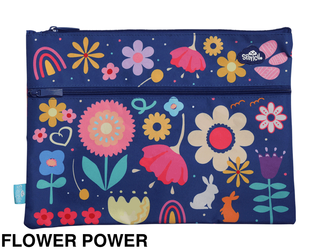 Spencil A4 Twin Zip Pencil Case Flower Power