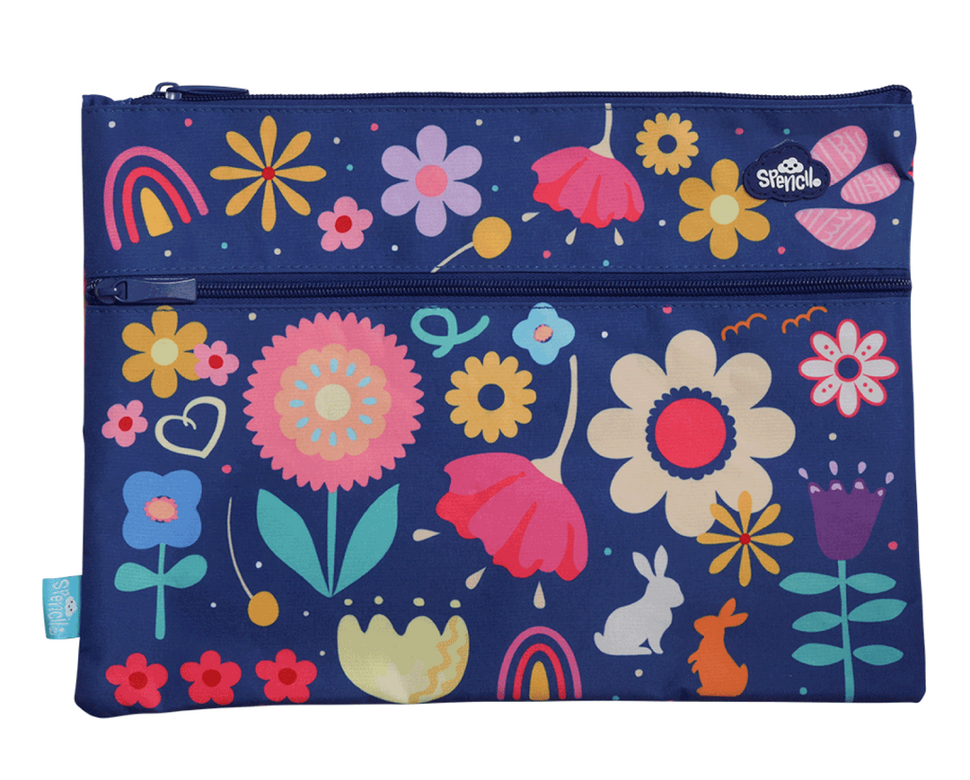 Spencil A4 Twin Zip Pencil Case Flower Power