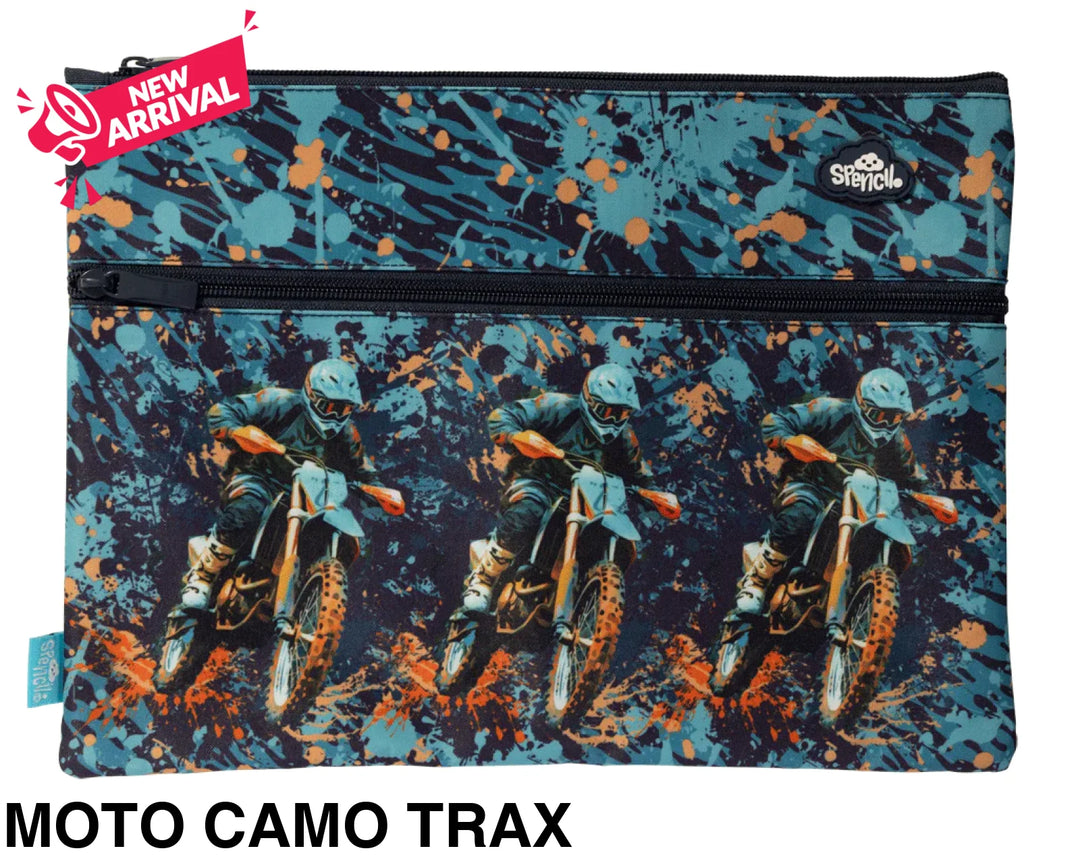 Spencil A4 Twin Zip Pencil Case Moto Camo Trax