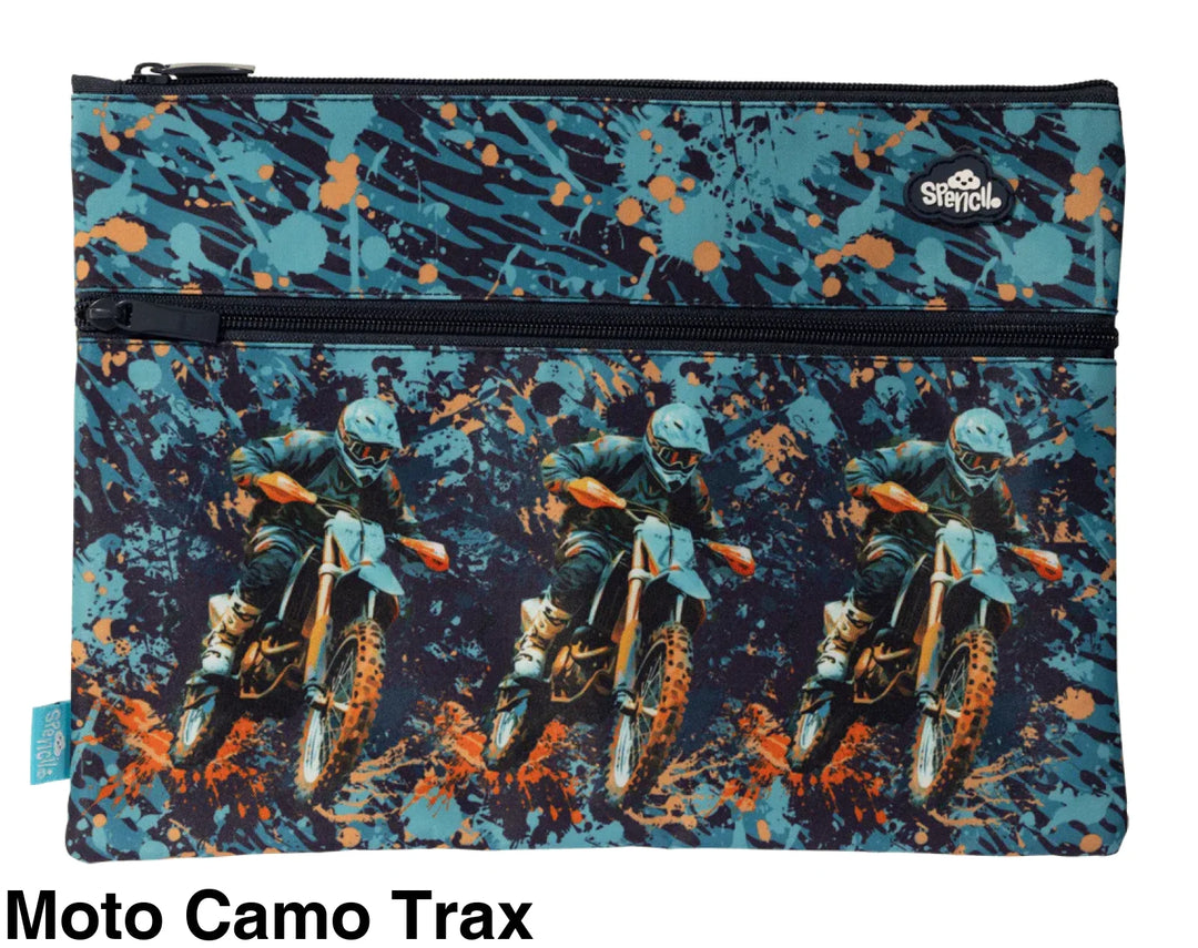 Spencil A4 Twin Zip Pencil Case Moto Camo Trax