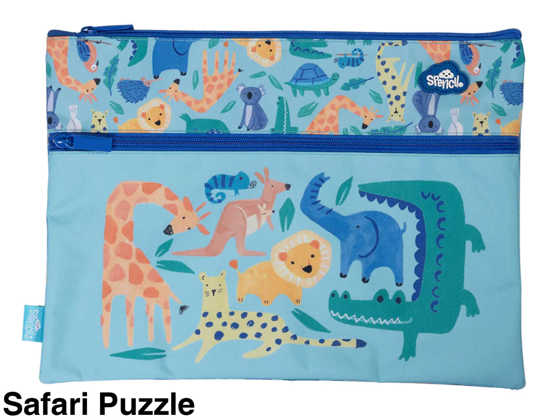 Spencil A4 Twin Zip Pencil Case Safari Puzzle