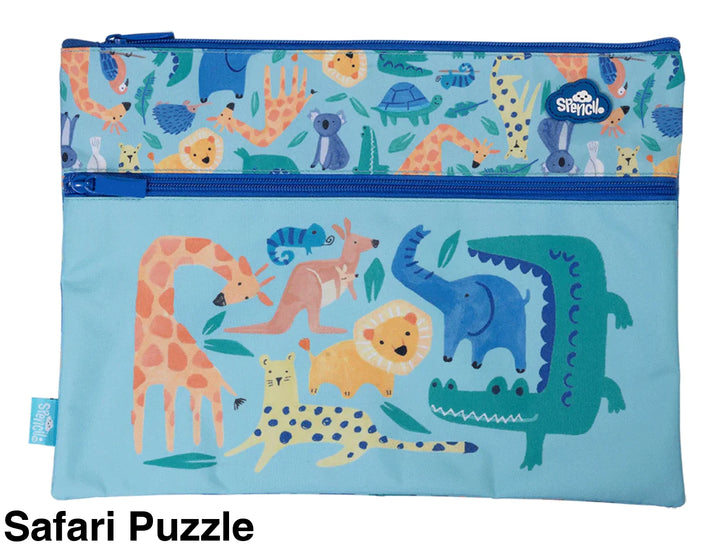 Spencil A4 Twin Zip Pencil Case Safari Puzzle