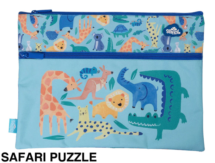 Spencil A4 Twin Zip Pencil Case Safari Puzzle
