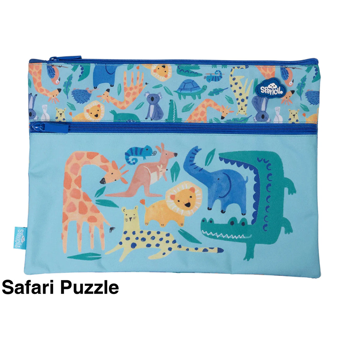 Spencil A4 Twin Zip Pencil Case Safari Puzzle