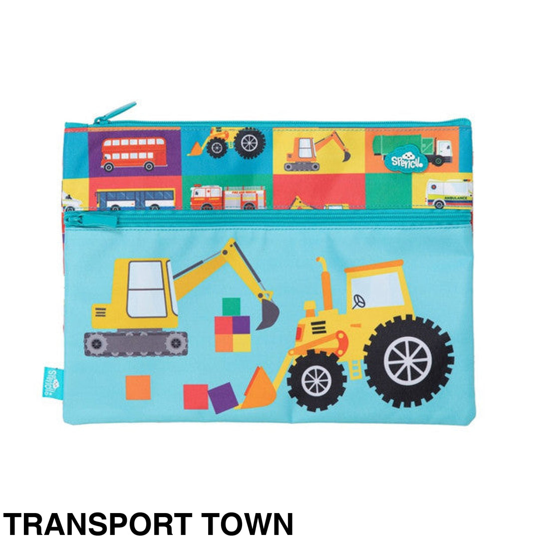 Spencil A4 Twin Zip Pencil Case Transport Town