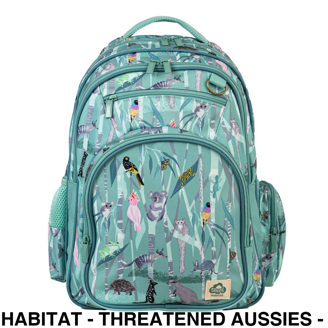 Spencil Big Kids Backpack Habitat - Threatened Aussies - Made from Recycled Polyester
