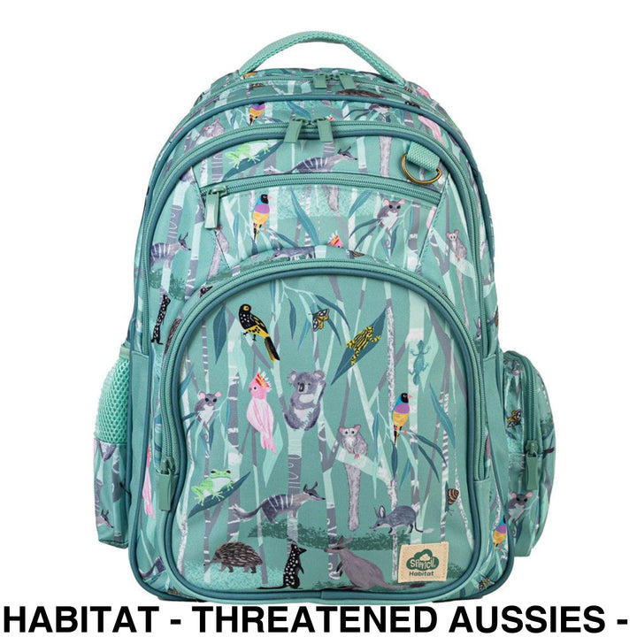 Spencil Big Kids Backpack Habitat - Threatened Aussies - Made from Recycled Polyester