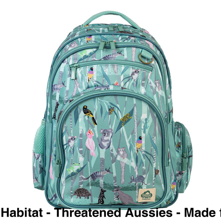 Spencil Big Kids Backpack Habitat - Threatened Aussies - Made from Recycled Polyester