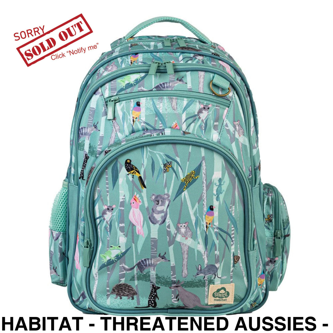 Spencil Big Kids Backpack Habitat - Threatened Aussies - Made from Recycled Polyester