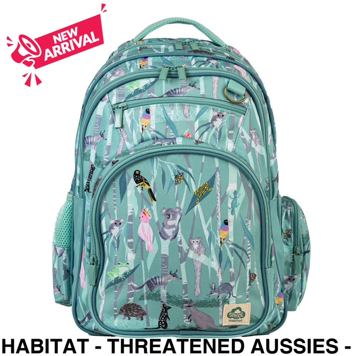 Spencil Big Kids Backpack Habitat - Threatened Aussies - Made from Recycled Polyester