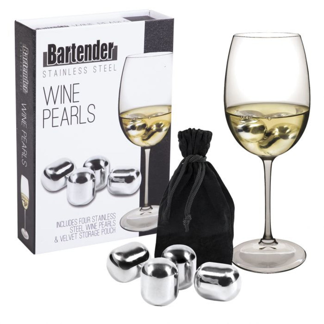 Stainless Steel Wine Pearls Set 4 W/ Bag