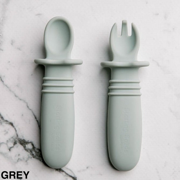Starting Solids Selfie Soon & Fork Set Grey
