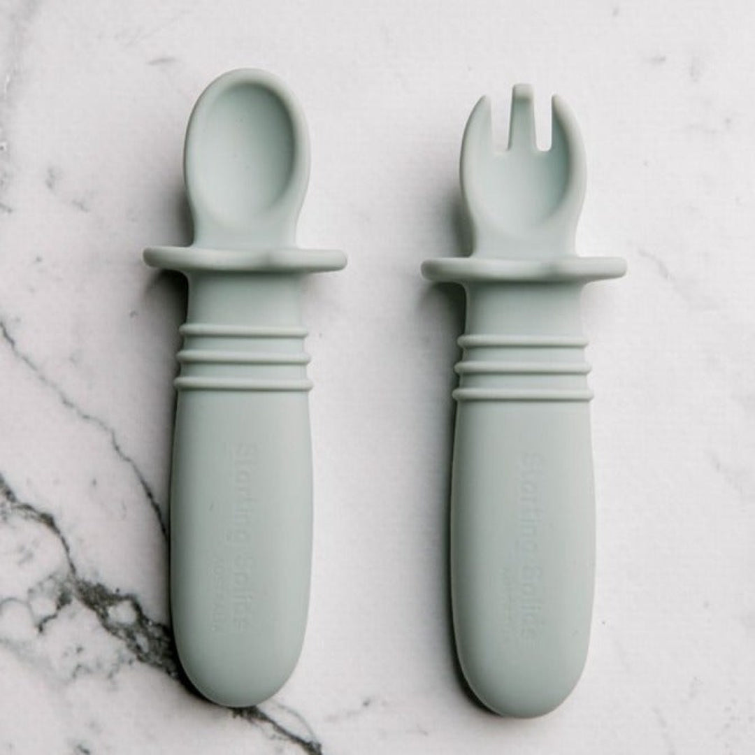 Starting Solids Selfie Soon & Fork Set Grey