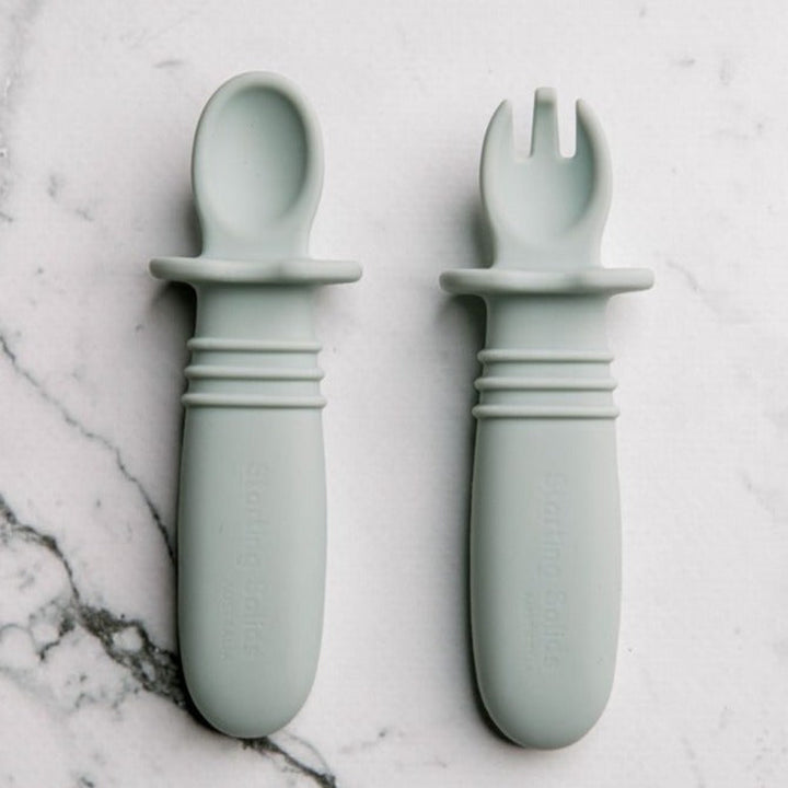 Starting Solids Selfie Soon & Fork Set Grey