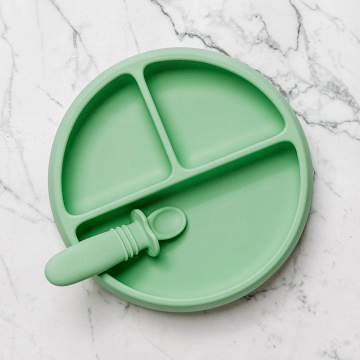 Starting Solids Suckie Scoop Divided Plate Green