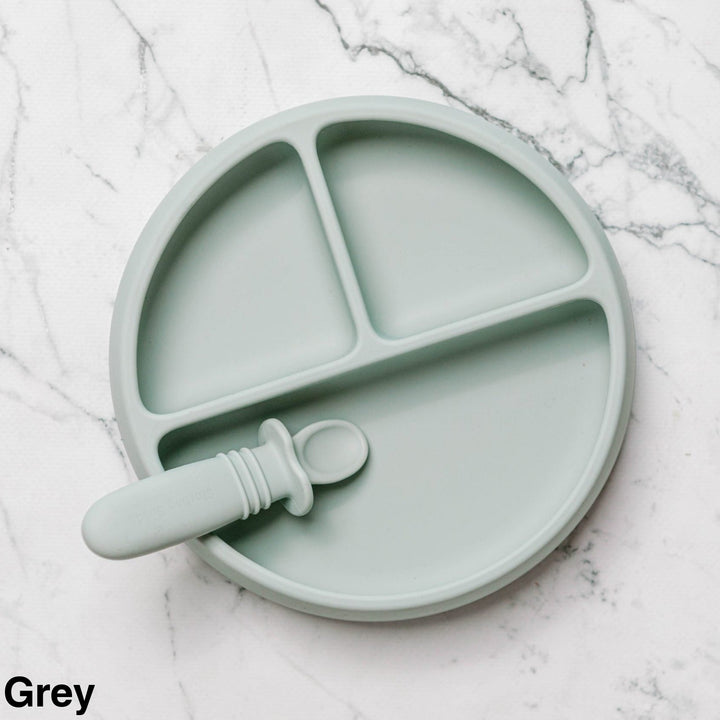 Starting Solids Suckie Scoop Divided Plate Grey