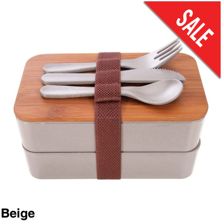 Wheat Straw Bento Box With Cutlery Beige