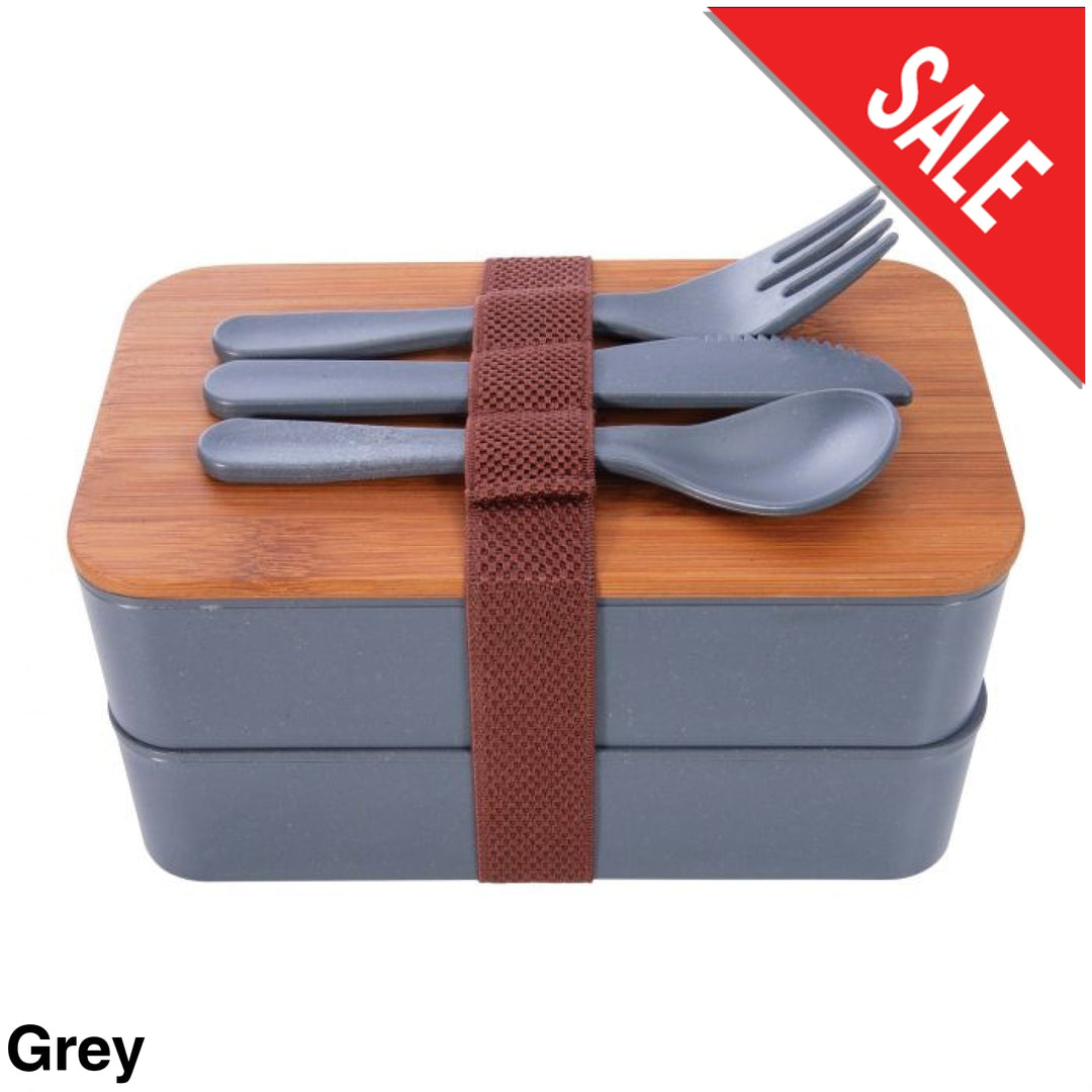 Wheat Straw Bento Box With Cutlery Grey