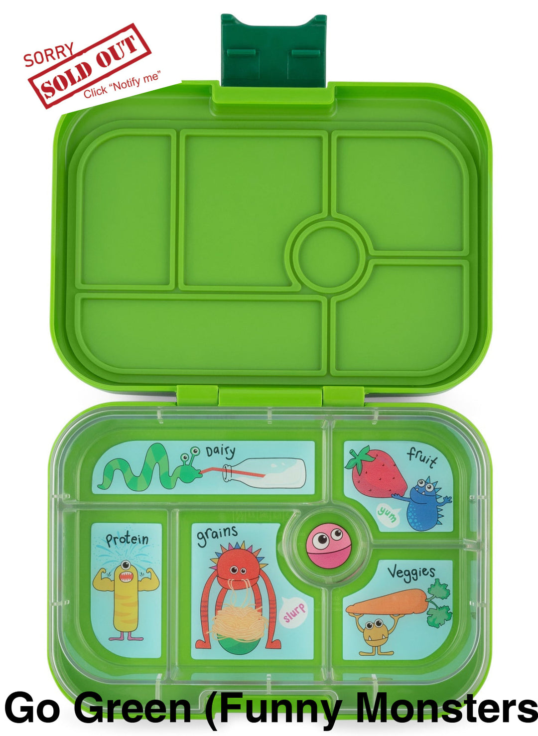 Yumbox Original 6 Compartment Go Green (Funny Monsters Tray)