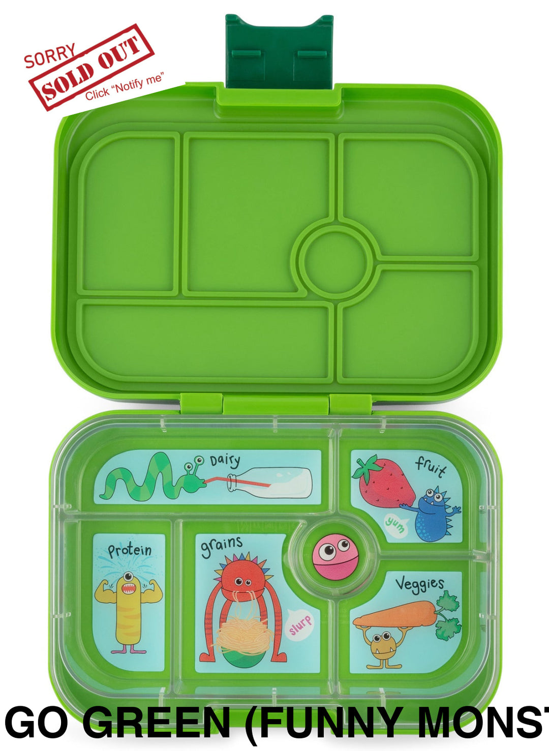 Yumbox Original 6 Compartment Go Green (Funny Monsters Tray)