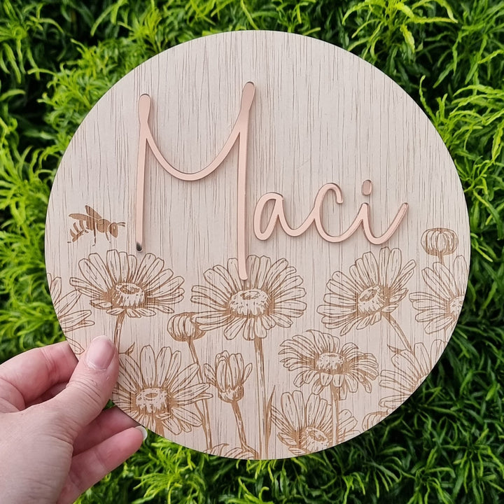 Daisy Engraved Round Name Plaque