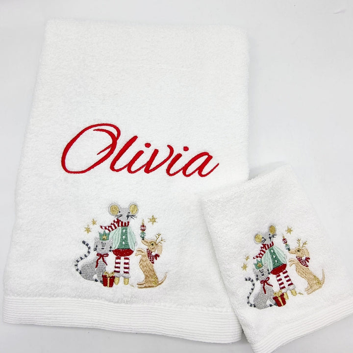 Embroidered Baby Towel & Face Washer Gift Set- Christmas