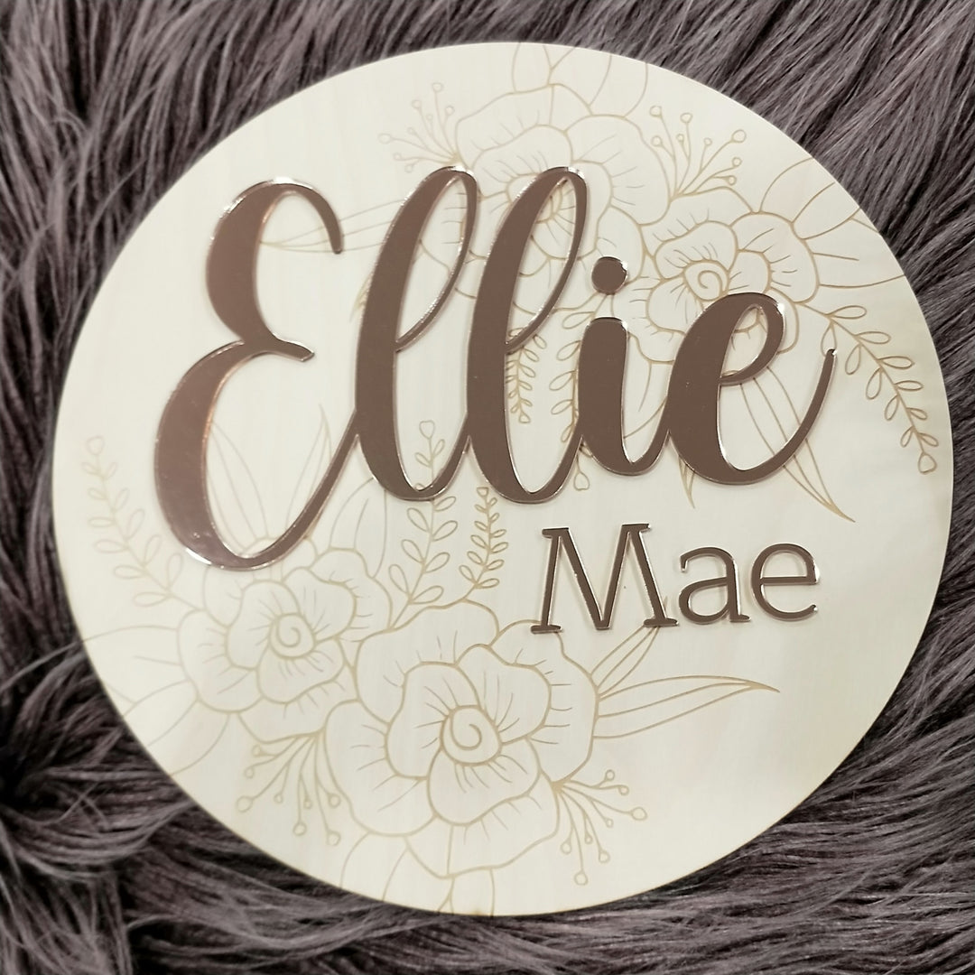 Floral Engraved Round Name Plaque