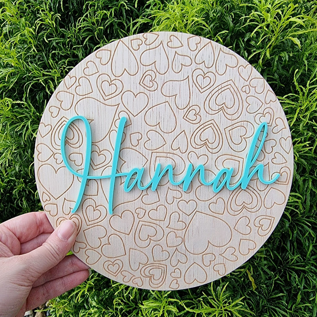Hearts Engraved Round Name Plaque