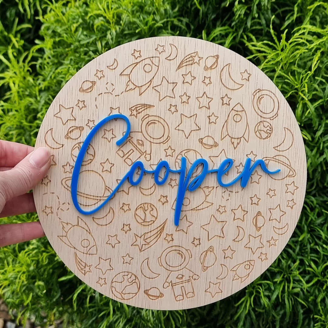 Space Engraved Round Name Plaque