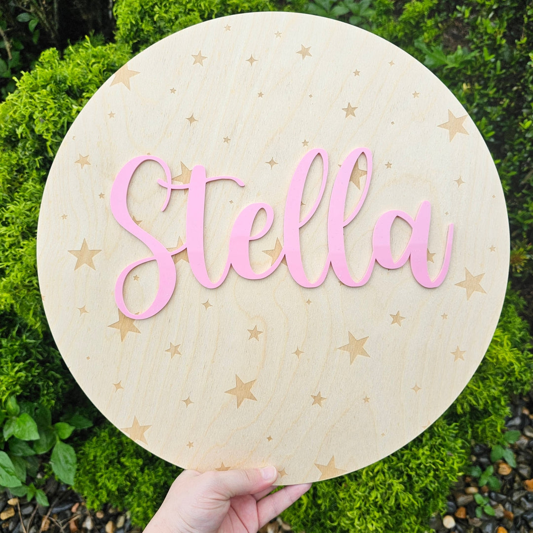 Star Engraved Round Name Plaque
