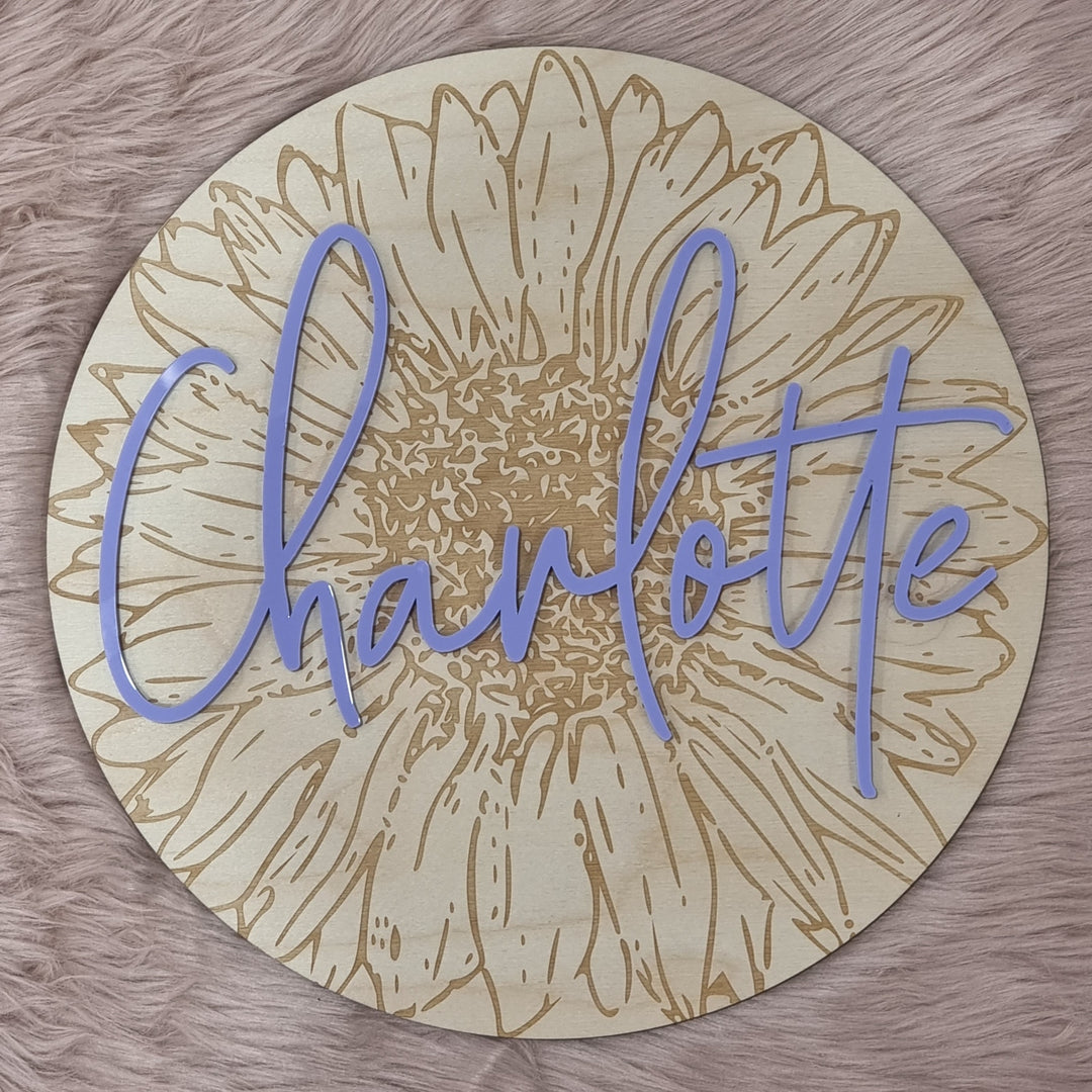 Sunflower Engraved Round Name Plaque